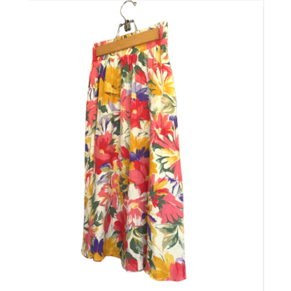 SALE. Vintage White & Pink FLORAL Skirt w/ POCKETS - Pastel A-Line Skirt - S/M - Picture 5 of 7